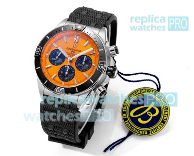 BLS Factory Clone Breitling Chronomat B01 Orange Dial Watch Black Rubber Strap